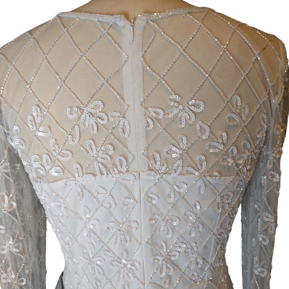 Adrianna Papell White Hand Beaded Long Sleeve Sheath Formal Dress Size 8 - Picture 6 of 16